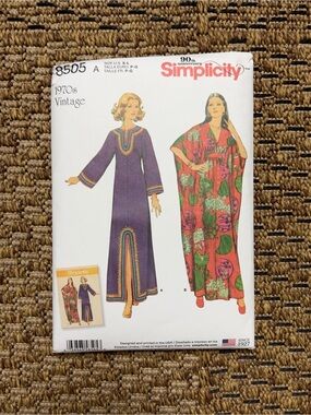 Simplicity 8505 Vintage 1970s Caftan Dress Sewing Pattern Uncut Factory Folded